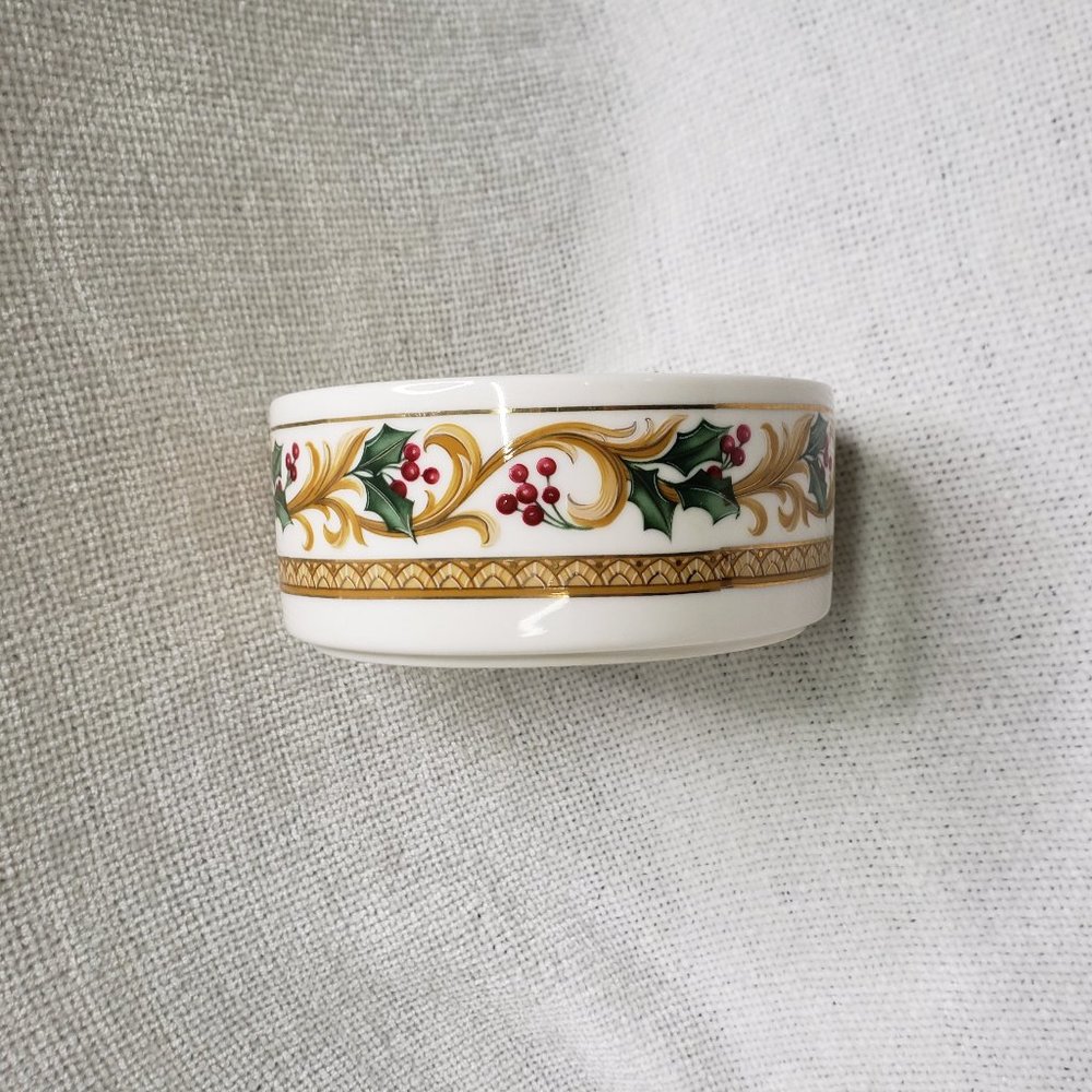 Candy Bowl Dish Round Powder Trinket Box Mikasa Holiday Orchard Vintage 1980s